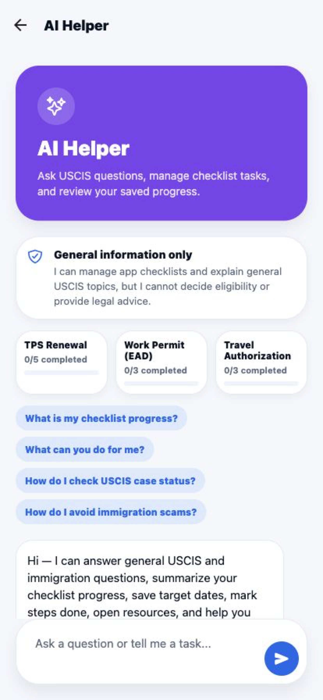 CasePilot AI helper with safeguards and checklist progress